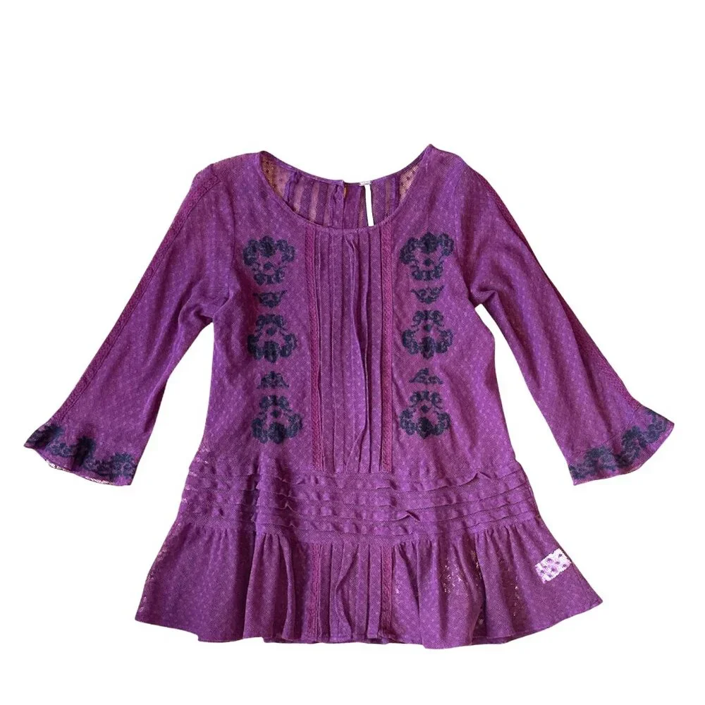 Free People jocelyn burgundy swiss dot lace mesh long sleeve top - Picture 6 of 11